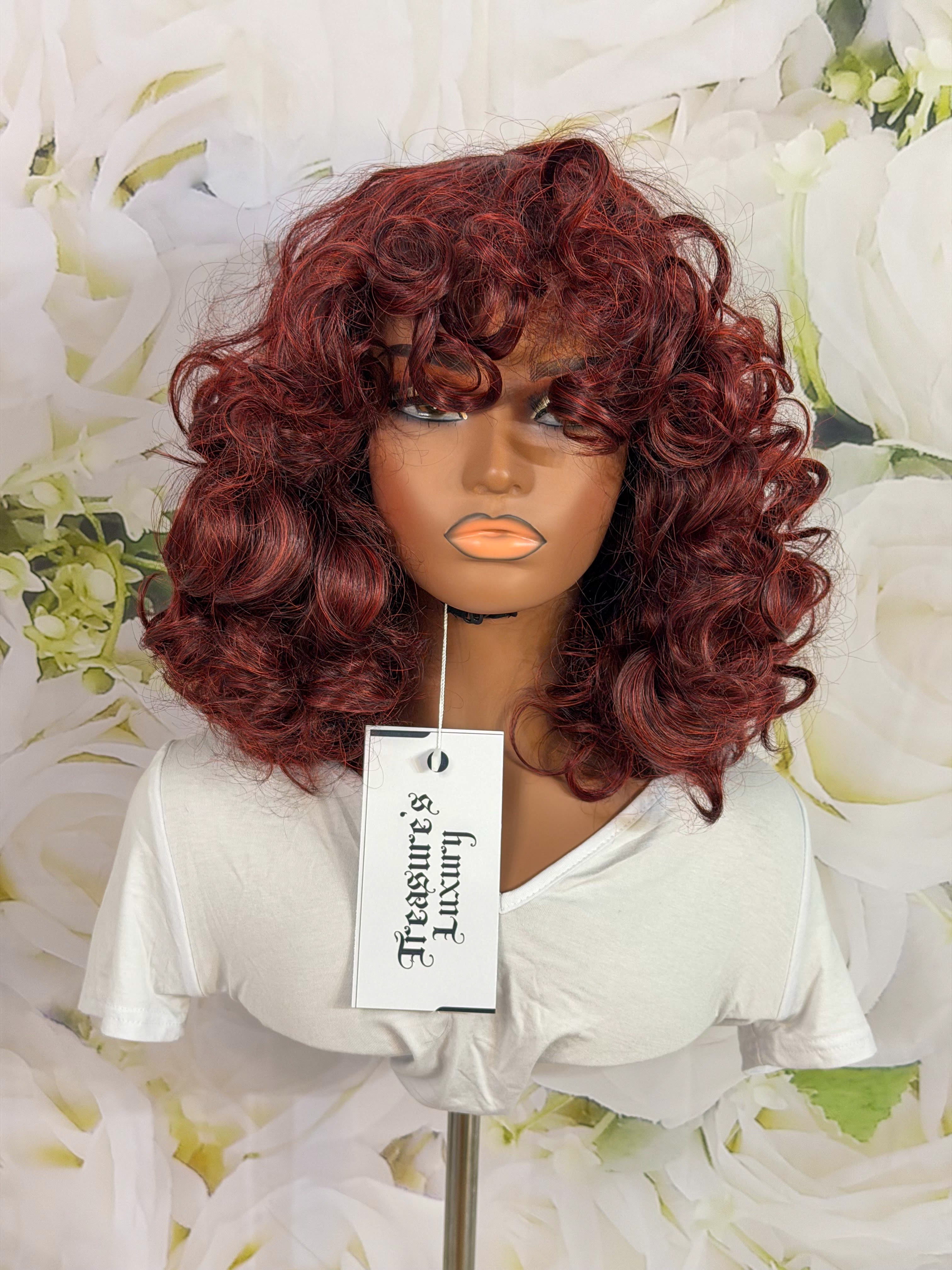 The "Vibe" Choice: "Crimson Curl" – 14" Wine Red Virgin Human Hair Curly Wig