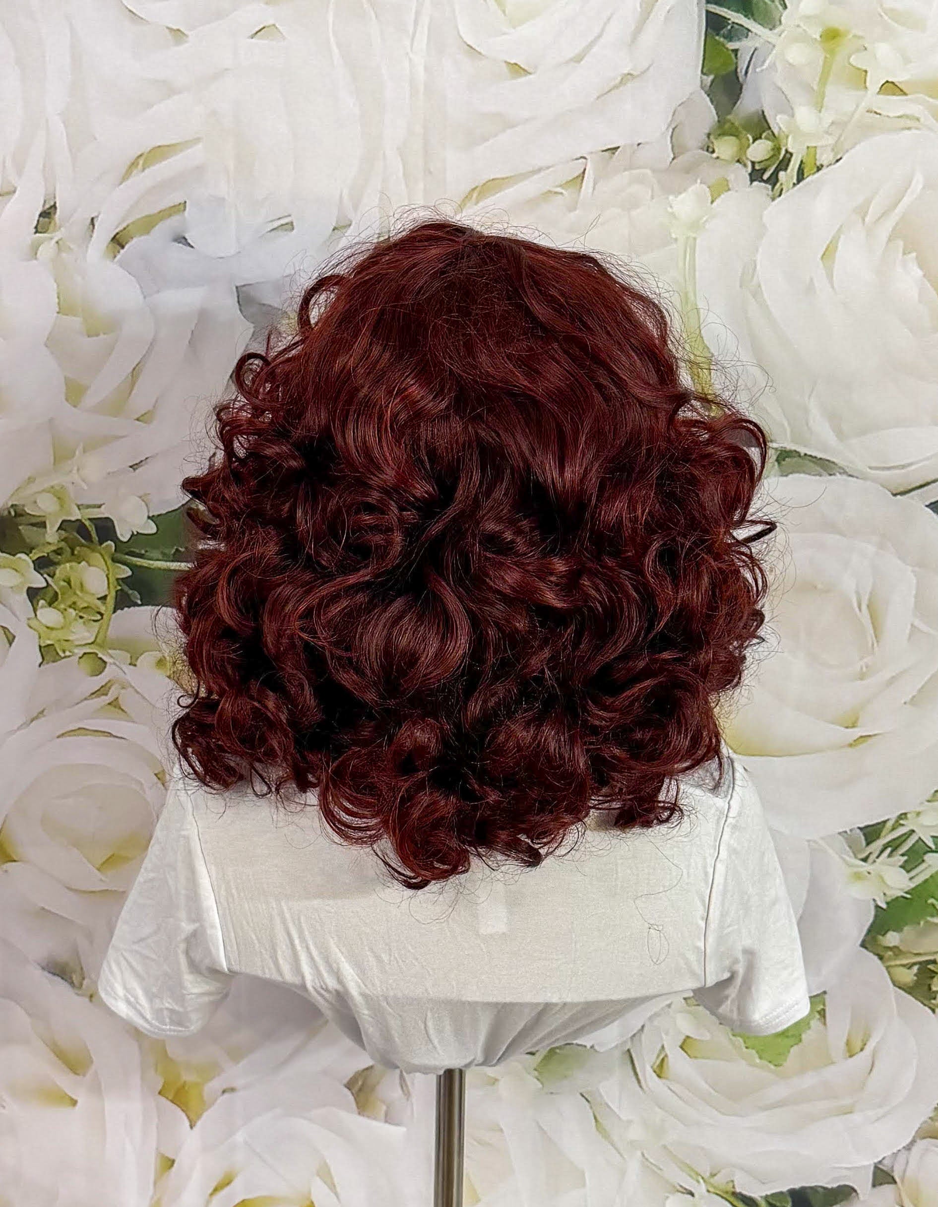 The "Vibe" Choice: "Crimson Curl" – 14" Wine Red Virgin Human Hair Curly Wig