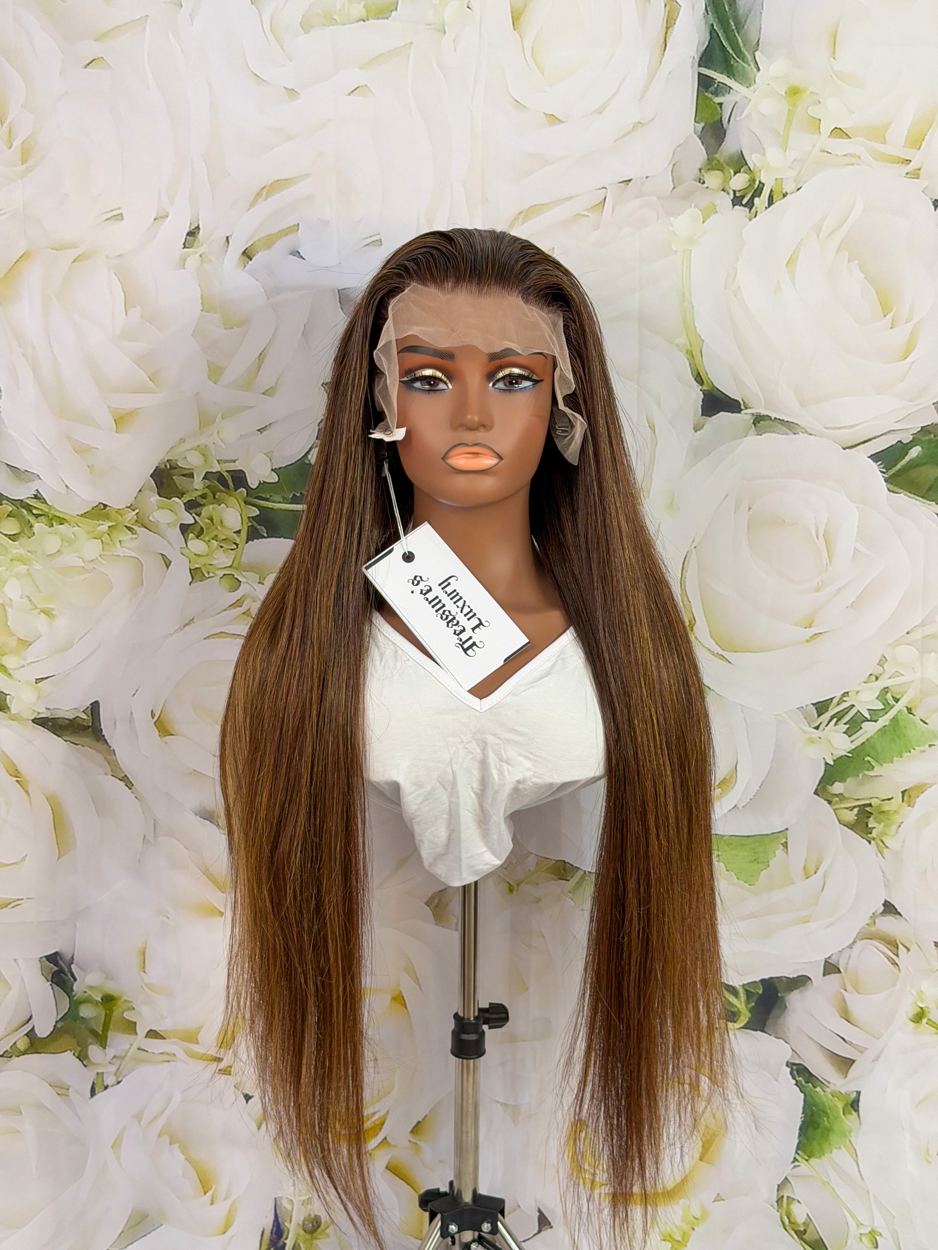 "Chocolate Silk" – 30" Ultra-Long HD Lace Frontal Straight Human Hair Wig