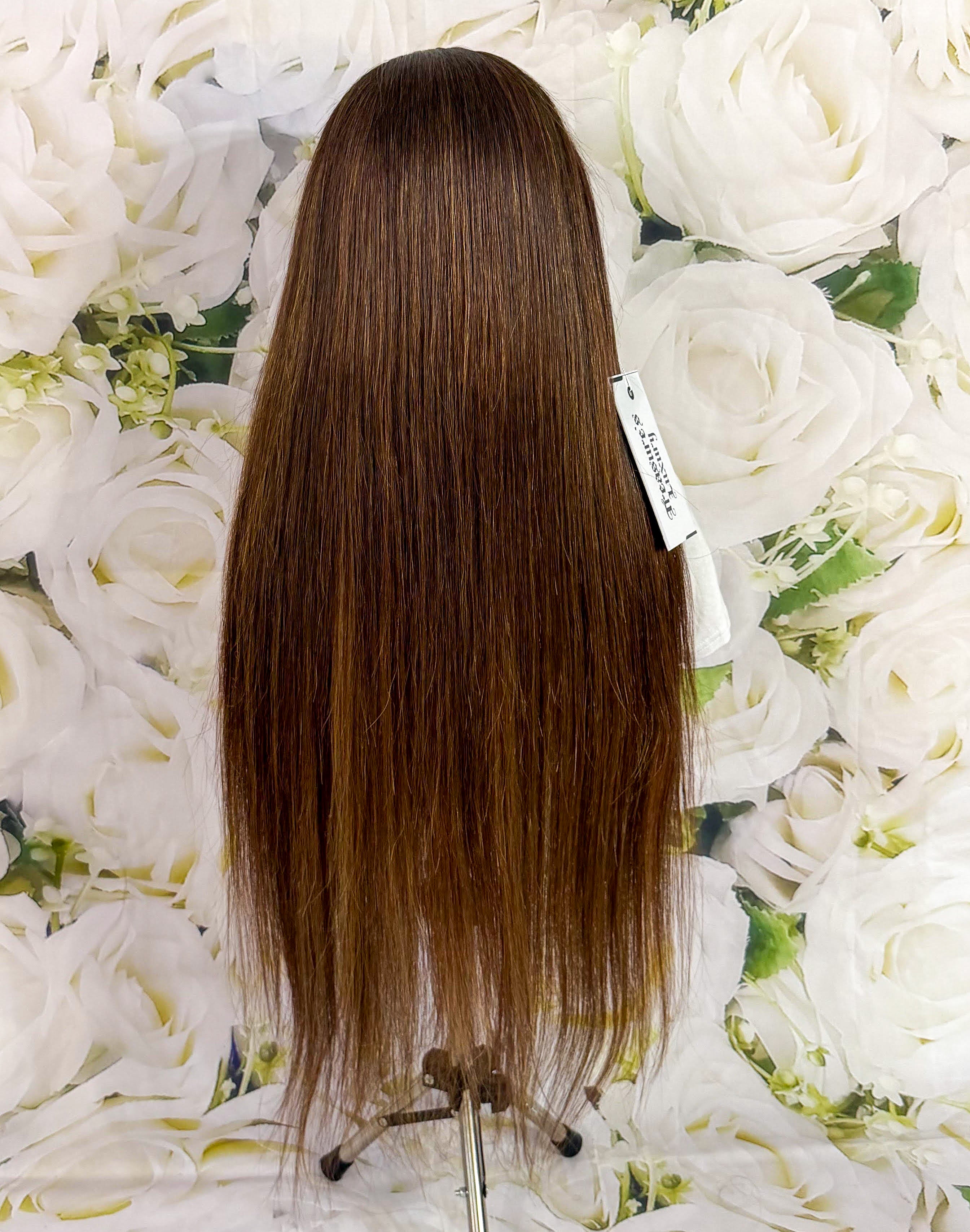 "Chocolate Silk" – 30" Ultra-Long HD Lace Frontal Straight Human Hair Wig