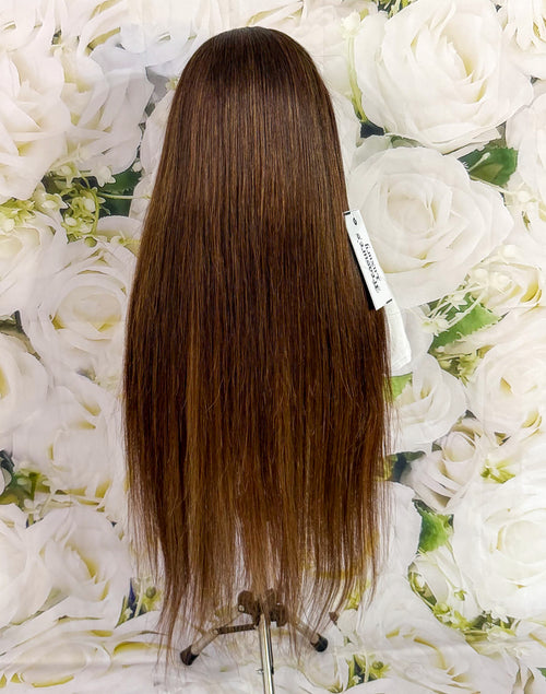 "Chocolate Silk" – 30" Ultra-Long HD Lace Frontal Straight Human Hair Wig
